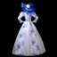 Vintage / Retro Medieval Chinese style White Royal Blue Ball Gown Prom Dresses 2021 Long Sleeve High Neck Zipper Up Floor-Length / Long Printing Cosplay Prom Formal Dresses