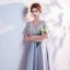 Chic / Beautiful Grey Evening Dresses  2017 A-Line / Princess V-Neck Lace Pierced Backless Beading Evening Party Formal Dresses