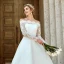 Modern / Fashion White Wedding Dresses 2020 A-Line / Princess Off-The-Shoulder Asymmetrical Embroidered Long Sleeve Wedding