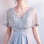 Chic / Beautiful Grey Evening Dresses  2017 A-Line / Princess V-Neck Lace Pierced Backless Beading Evening Party Formal Dresses