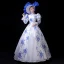 Vintage / Retro Medieval Chinese style White Royal Blue Ball Gown Prom Dresses 2021 Long Sleeve High Neck Zipper Up Floor-Length / Long Printing Cosplay Prom Formal Dresses