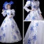 Vintage / Retro Medieval Chinese style White Royal Blue Ball Gown Prom Dresses 2021 Long Sleeve High Neck Zipper Up Floor-Length / Long Printing Cosplay Prom Formal Dresses