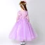 Chic / Beautiful Church Wedding Party Dresses 2017 Flower Girl Dresses Lilac Tea-length A-Line / Princess Cascading Ruffles Scoop Neck 1/2 Sleeves Flower Appliques Leaf Pearl Rhinestone