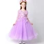 Chic / Beautiful Church Wedding Party Dresses 2017 Flower Girl Dresses Lilac Tea-length A-Line / Princess Cascading Ruffles Scoop Neck 1/2 Sleeves Flower Appliques Leaf Pearl Rhinestone