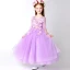 Chic / Beautiful Church Wedding Party Dresses 2017 Flower Girl Dresses Lilac Tea-length A-Line / Princess Cascading Ruffles Scoop Neck 1/2 Sleeves Flower Appliques Leaf Pearl Rhinestone