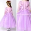 Chic / Beautiful Church Wedding Party Dresses 2017 Flower Girl Dresses Lilac Tea-length A-Line / Princess Cascading Ruffles Scoop Neck 1/2 Sleeves Flower Appliques Leaf Pearl Rhinestone