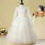 Style Chinois Église Robe Pour Mariage 2017 Robe Ceremonie Fille Blanche Longue Robe Boule Col Haut Manches Longues Fleur Appliques Noeud Ceinture