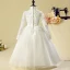 Style Chinois Église Robe Pour Mariage 2017 Robe Ceremonie Fille Blanche Longue Robe Boule Col Haut Manches Longues Fleur Appliques Noeud Ceinture