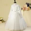 Style Chinois Église Robe Pour Mariage 2017 Robe Ceremonie Fille Blanche Longue Robe Boule Col Haut Manches Longues Fleur Appliques Noeud Ceinture