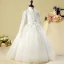 Style Chinois Église Robe Pour Mariage 2017 Robe Ceremonie Fille Blanche Longue Robe Boule Col Haut Manches Longues Fleur Appliques Noeud Ceinture