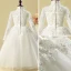 Style Chinois Église Robe Pour Mariage 2017 Robe Ceremonie Fille Blanche Longue Robe Boule Col Haut Manches Longues Fleur Appliques Noeud Ceinture