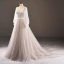 Luxe Gris Marron Transparentes Robe De Soirée 2018 Princesse Encolure Dégagée Manches Longues Appliques En Dentelle Perle Ceinture Cathedral Train Volants