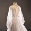 Luxe Gris Marron Transparentes Robe De Soirée 2018 Princesse Encolure Dégagée Manches Longues Appliques En Dentelle Perle Ceinture Cathedral Train Volants