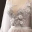 Luxe Gris Marron Transparentes Robe De Soirée 2018 Princesse Encolure Dégagée Manches Longues Appliques En Dentelle Perle Ceinture Cathedral Train Volants