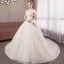 Elegant Champagne Wedding Dresses 2018 Ball Gown Lace Flower Off-The-Shoulder Backless Sleeveless Chapel Train Wedding