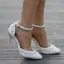Modern / Fashion White Wedding Shoes 2018 Pearl Rhinestone Ankle Strap 9 cm Stiletto Heels Pointed Toe High Heels Wedding