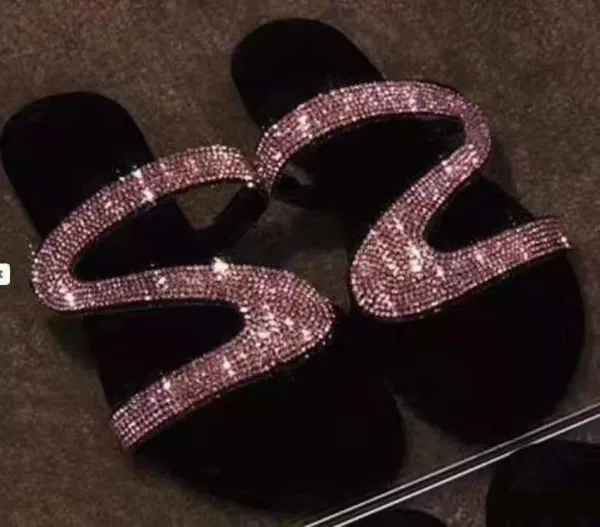 Scintillantes Abordable Bleu Roi Plage Pantoufle & Tongs 2020 Faux Diamant Peep Toes / Bout Ouvert Plate Chaussures Femmes