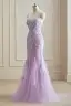 Stunning Lavender Lace Flower Evening Dresses 2024 Spaghetti Straps Trumpet / Mermaid Crossed Straps Floor-Length / Long Engagement Formal Dresses