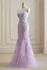 Stunning Lavender Lace Flower Evening Dresses 2024 Spaghetti Straps Trumpet / Mermaid Crossed Straps Floor-Length / Long Engagement Formal Dresses