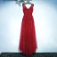 Chic / Beautiful Red Formal Dresses Evening Dresses  2017 Lace Flower V-Neck Sleeveless A-Line / Princess