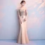 Elegant Dark Green Evening Dresses  2018 Trumpet / Mermaid Lace Beading Off-The-Shoulder Backless Short Sleeve Floor-Length / Long Formal Dresses
