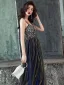 Modern / Fashion Black Evening Dresses  2018 A-Line / Princess Beading Sequins Spaghetti Straps Backless Sleeveless Floor-Length / Long Formal Dresses