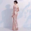 Sparkly Champagne Evening Dresses  2018 Trumpet / Mermaid Sequins Rhinestone Scoop Neck 1/2 Sleeves Floor-Length / Long Formal Dresses