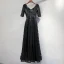 Chic / Belle Noire Robe De Soirée 2017 Princesse Dentelle V-Cou Dos Nu 1/2 Manches Longueur Cheville Robe De Ceremonie