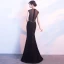 Sexy Noire Robe De Soirée 2017 Trompette / Sirène Paillettes Fendue devant Encolure Dégagée Sans Manches Longue Percé Robe De Ceremonie
