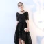 Chic / Belle Noir Robe De Cocktail 2017 Princesse Dentelle V-Cou Dos Nu Manches Courtes Asymétrique Robe De Ceremonie