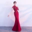 Elegant Champagne Evening Dresses  2017 Trumpet / Mermaid Lace Embroidered Pearl High Neck Cap Sleeves Floor-Length / Long Formal Dresses