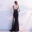 Chic / Belle Noir Robe De Soirée 2017 Trompette / Sirène Perle Cristal Perlage V-Cou Dos Nu Sans Manches Longueur Cheville Robe De Ceremonie