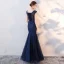 Chic / Beautiful Navy Blue Evening Dresses  2017 Trumpet / Mermaid Lace Flower Scoop Neck Sleeveless Ankle Length Formal Dresses
