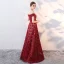 Chic / Beautiful Burgundy Evening Dresses  2017 A-Line / Princess Bow Off-The-Shoulder Backless Short Sleeve Floor-Length / Long Formal Dresses