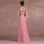 Chic / Belle Rose Bonbon Robe De Mère De Mariée 2018 Trompette / Sirène En Dentelle Fleur Encolure Dégagée Dos Nu Manches Courtes Longue Robe Pour Mariage