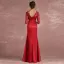 Chic / Beautiful Burgundy Mother Of The Bride Dresses 2018 Trumpet / Mermaid Lace Scoop Neck Backless 3/4 Sleeve Floor-Length / Long Wedding Party Dresses