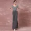 Chic / Beautiful Grey Mother Of The Bride Dresses 2018 Trumpet / Mermaid Lace Sequins V-Neck Backless 1/2 Sleeves Ankle Length Wedding Party Dresses