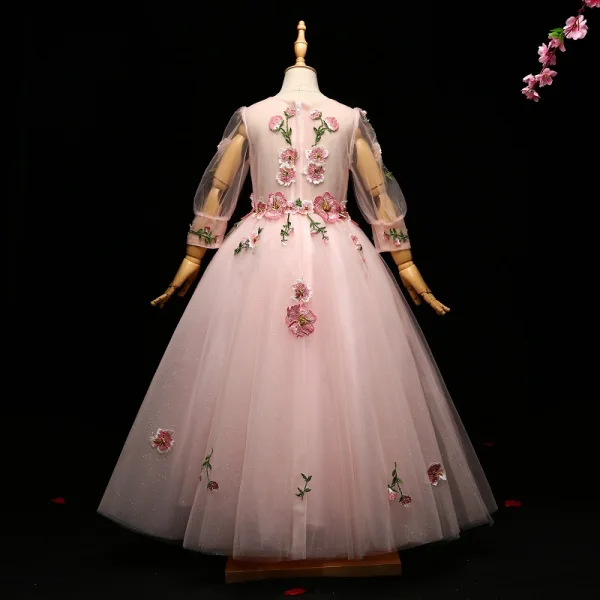 Scoop Neckline V-Back Floor-length Flower Girl Dress Blushing Pink