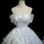 Flower Fairy Sky Blue Appliques Laser Sequins Prom Dresses 2025 Ball Gown Off-The-Shoulder Short Sleeve Backless Sweep Train Prom Formal Dresses