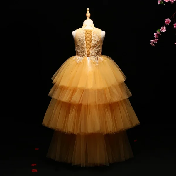 Chic / Beautiful Detachable Flower Girl Dresses 2017 Ball Gown Lace Appliques Crystal High Neck Sleeveless Asymmetrical Wedding Party Dresses