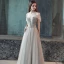 Charming Champagne Evening Dresses  2018 A-Line / Princess Crystal Off-The-Shoulder Backless Sleeveless Floor-Length / Long Formal Dresses