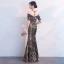 Sparkly Black Gold Evening Dresses  2018 Trumpet / Mermaid Sequins Rhinestone Scoop Neck Short Sleeve Floor-Length / Long Formal Dresses