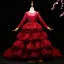 Chic / Beautiful Burgundy Flower Girl Dresses 2017 Ball Gown Lace Appliques Crystal Sequins Scoop Neck 3/4 Sleeve Court Train Wedding Party Dresses