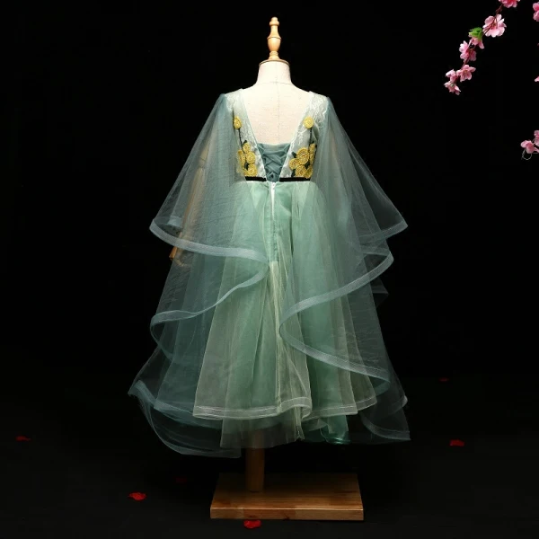 Chic / Beautiful Sage Green Flower Girl Dresses 2017 A-Line / Princess Appliques Bow Scoop Neck Backless Long Sleeve Ankle Length Wedding Party Dresses