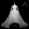 Elegant Sky Blue Flower Girl Dresses 2017 Ball Gown Lace Appliques Strapless Sleeveless Court Train Wedding Party Dresses