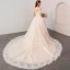 Luxury / Gorgeous Champagne Wedding Dresses 2018 A-Line / Princess Appliques Lace Beading Pearl Off-The-Shoulder Backless Short Sleeve Cathedral Train Wedding