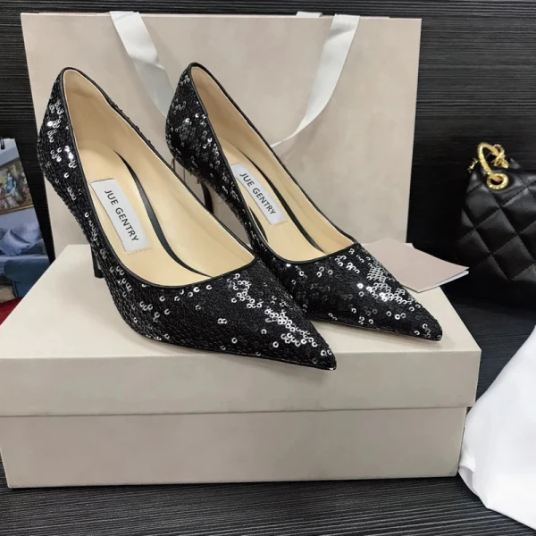 Charming Gold Sequins Evening Party Pumps 2021 Leather 8 cm Stiletto Heels Pointed Toe Pumps High Heels