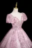 Bling Bling Candy Pink Sequins Prom Dresses 2025 Ball Gown Scoop Neck Short Sleeve Backless Sweep Train Prom Formal Dresses