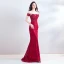 Luxury / Gorgeous Burgundy Evening Dresses  2018 Trumpet / Mermaid Beading Crystal Rhinestone Pearl Lace Flower Scoop Neck Backless Short Sleeve Floor-Length / Long Formal Dresses