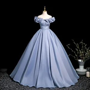 Élégant Bleu Ciel Robe De Bal 2025 Princesse De L Épaule Manches Courtes Dos Nu Longue Promo Robe De Ceremonie